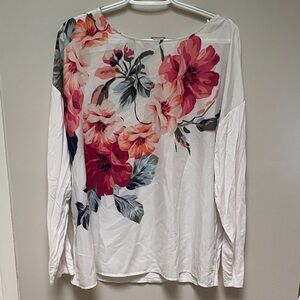 Chico's Pink and Red Floral Long Sleeve Top